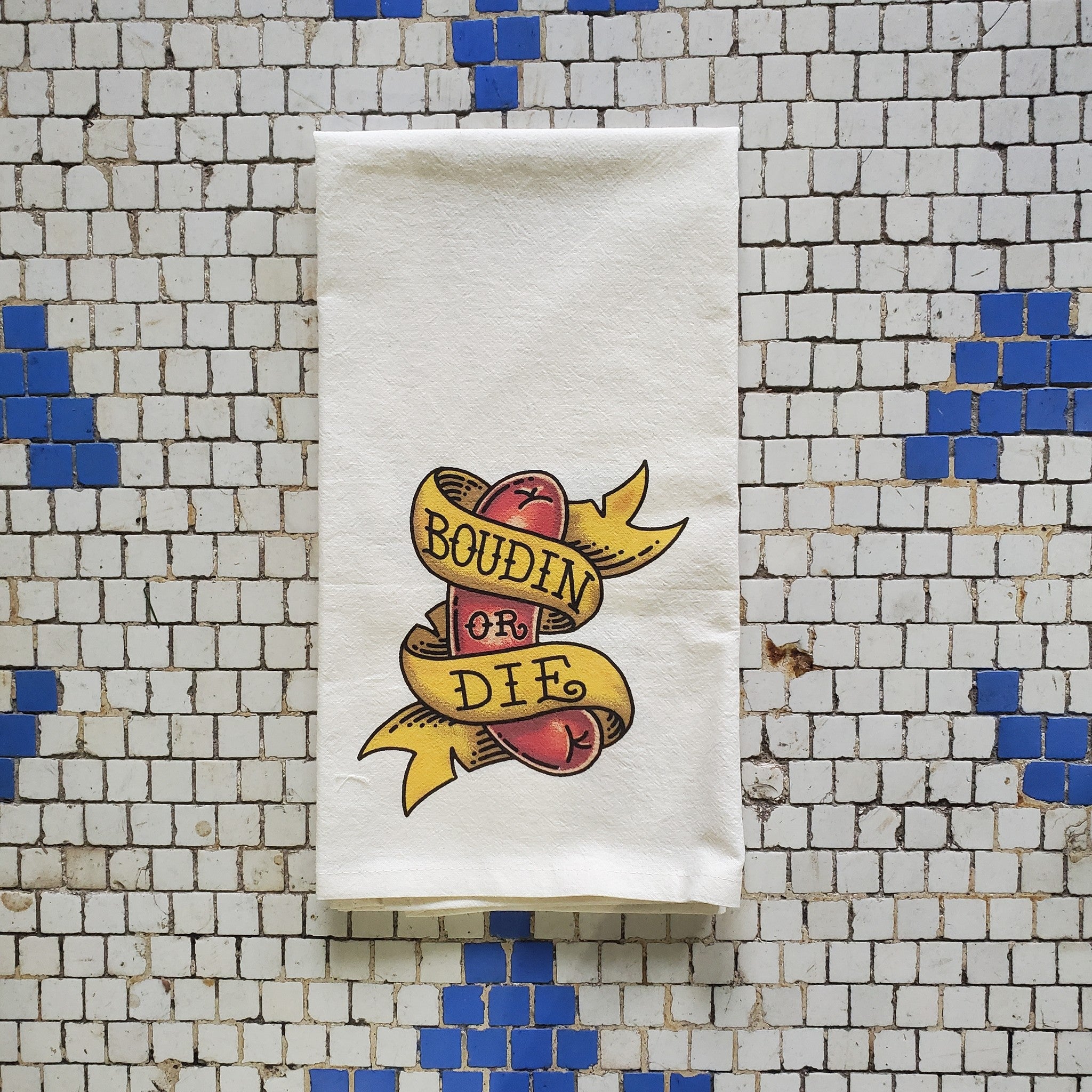 boudin-or-die-tattoo-tea-towel