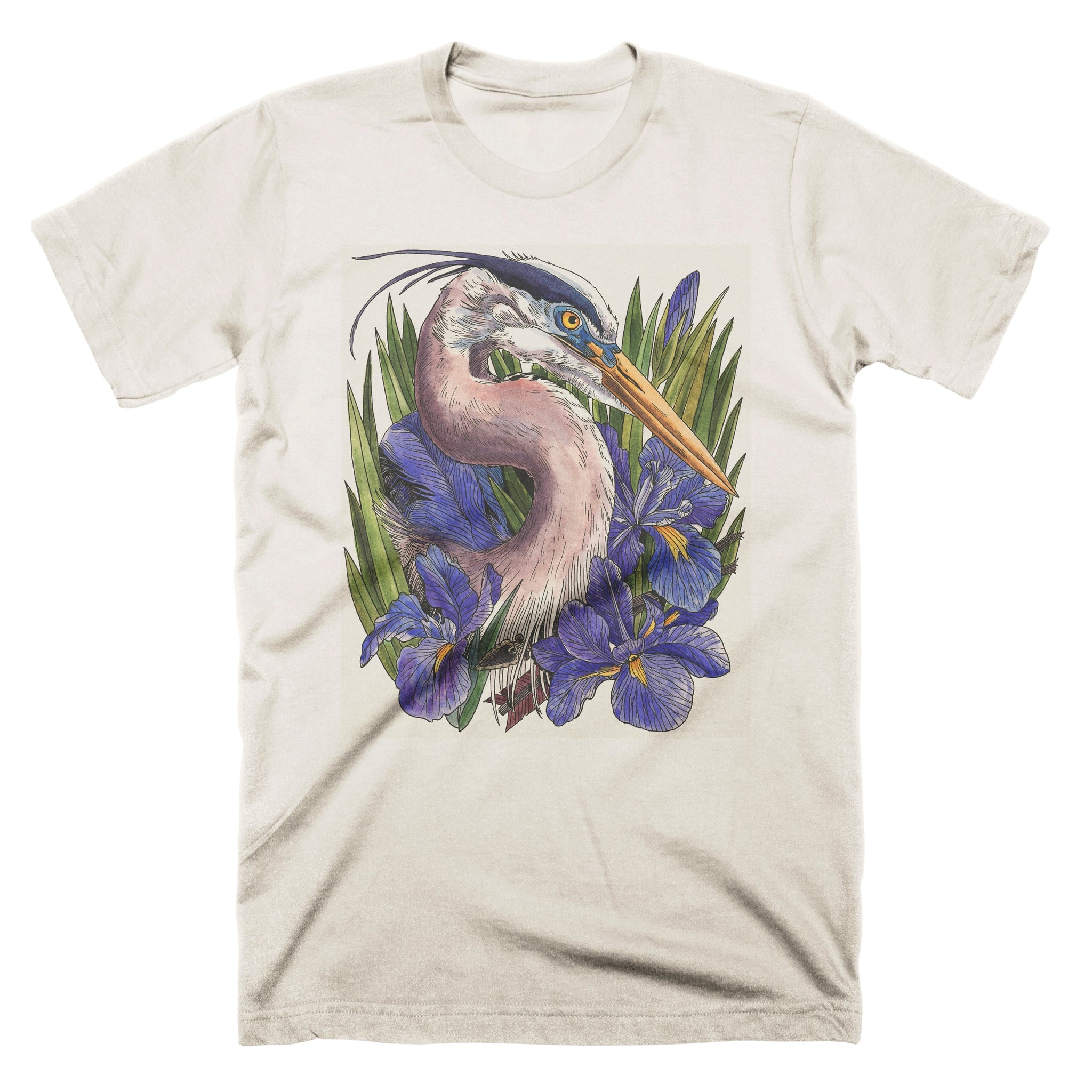 Great Blue Heron and Iris Print